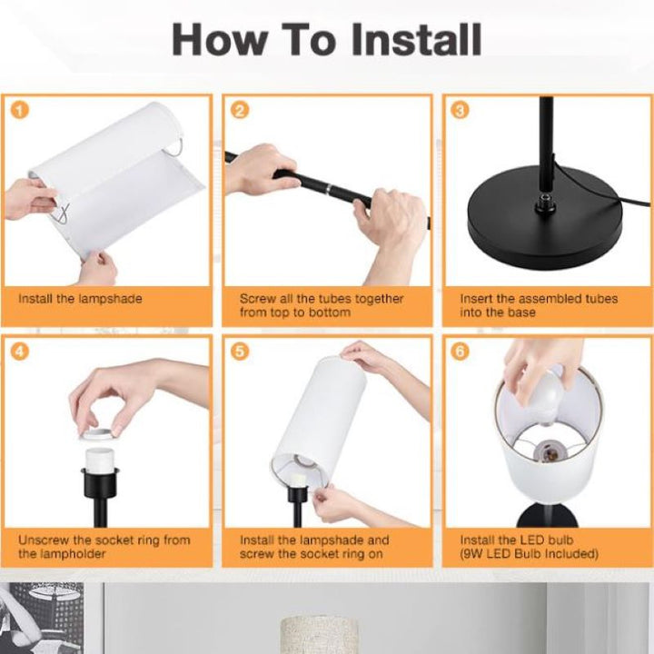 Lámpara de Pie Moderna Minimalista de Cilindro de Varilla Larga de Hierro y Tela de 1 Luz para Dormitorio 