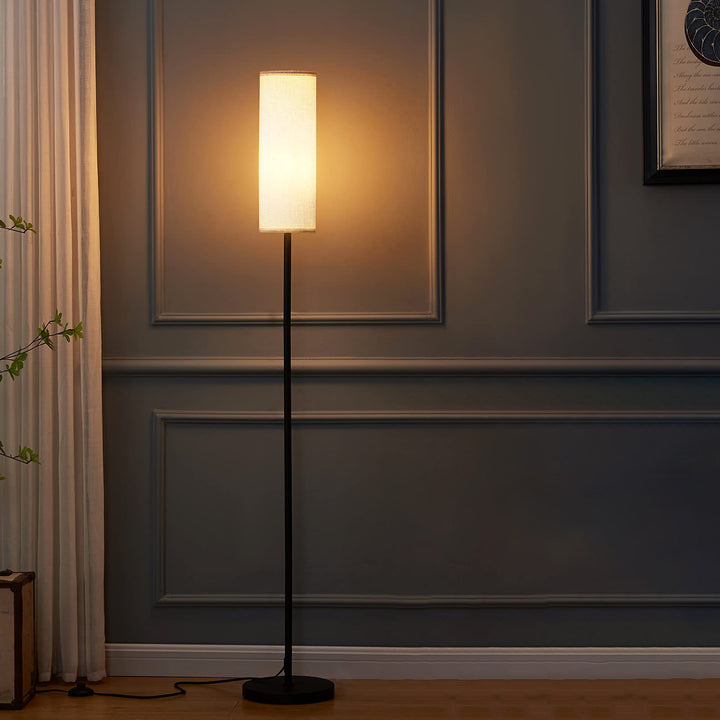 Lámpara de Pie Moderna Minimalista de Cilindro de Varilla Larga de Hierro y Tela de 1 Luz para Dormitorio 
