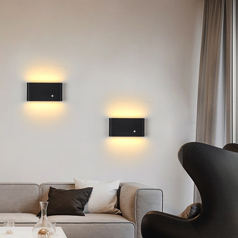 Modern Minimalist Chargeable Rectangular Rounded Edge Aluminum LED Wall Sconce Lamp For Living Room