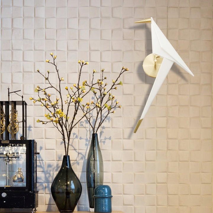 Contemporary Scandinavian Thousand Paper Cranes Birds Disc Base Platinized Metal Acrylic LED Wall Sconce Lamp For Bedroom
