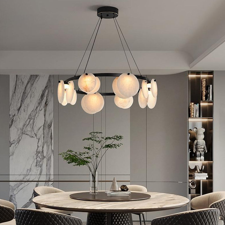 Chandelier Moderne Minimaliste Branche Cercle Rond Cuivre Marbre 8/10/12 Pour Salon 