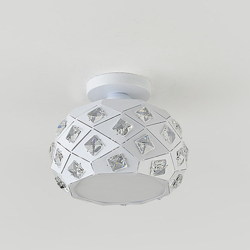 Luz de techo semiempotrada contemporánea escandinava de piña con base de disco de diamantes triturados de metal cristalino de 1 luz para sala de estar 