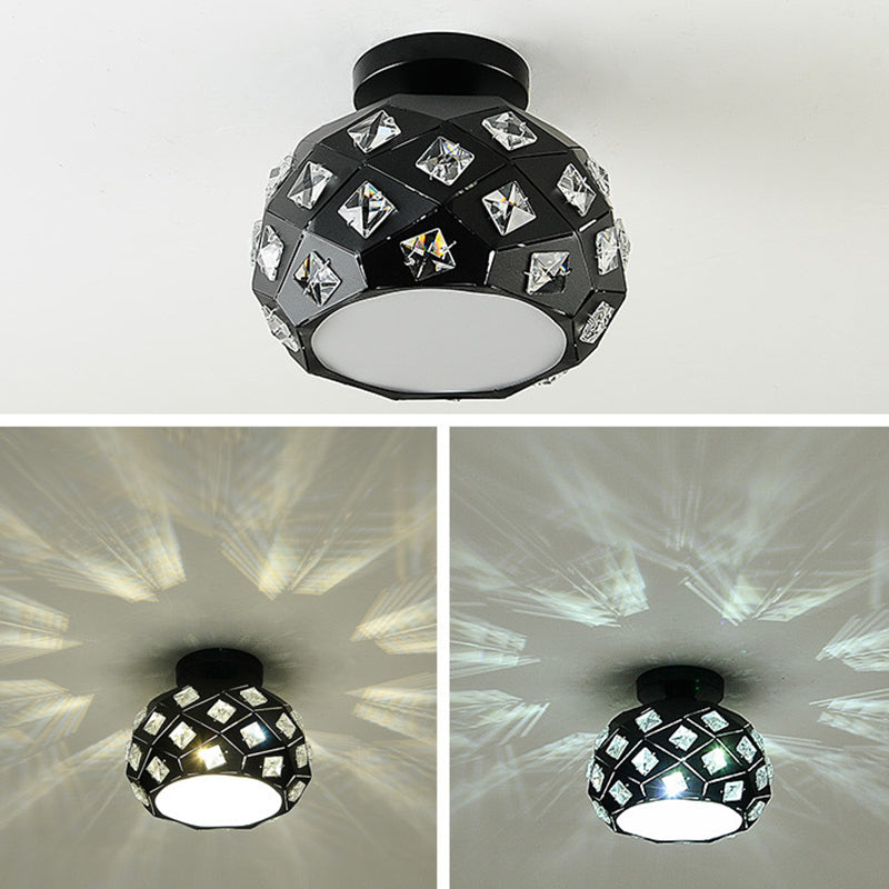 Luz de techo semiempotrada contemporánea escandinava de piña con base de disco de diamantes triturados de metal cristalino de 1 luz para sala de estar 