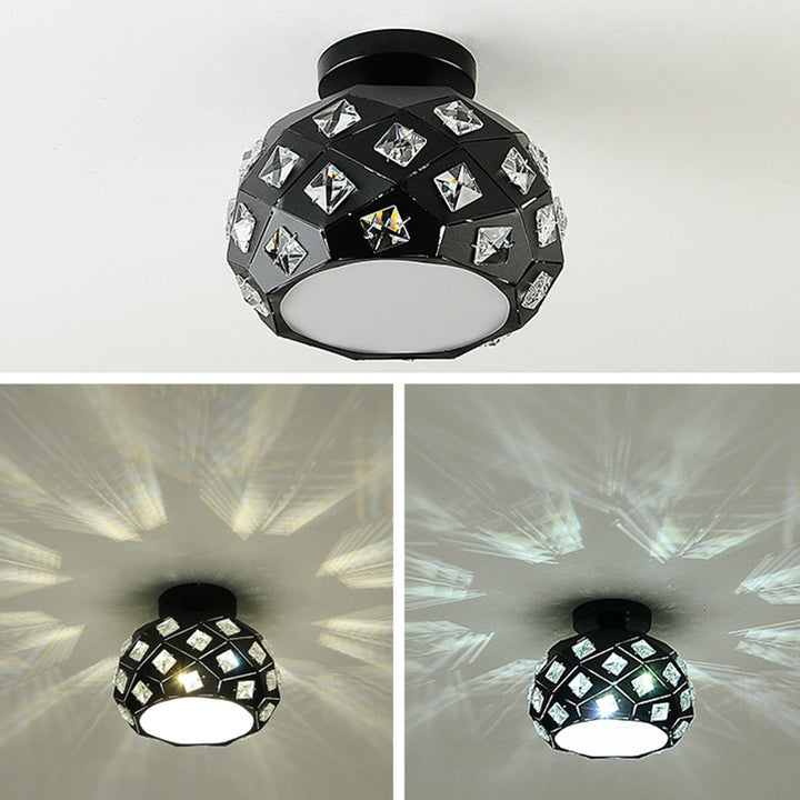 Luz de techo semiempotrada contemporánea escandinava de piña con base de disco de diamantes triturados de metal cristalino de 1 luz para sala de estar 