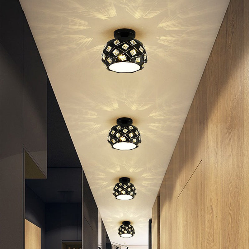 Luz de techo semiempotrada contemporánea escandinava de piña con base de disco de diamantes triturados de metal cristalino de 1 luz para sala de estar 