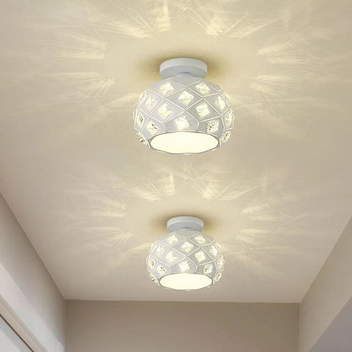 Luz de techo semiempotrada contemporánea escandinava de piña con base de disco de diamantes triturados de metal cristalino de 1 luz para sala de estar 