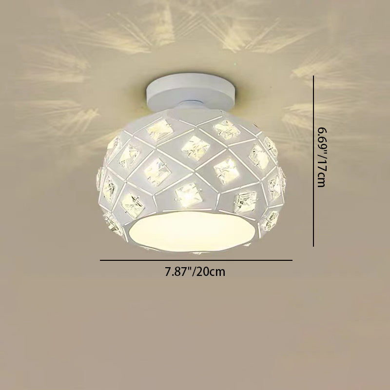 Luz de techo semiempotrada contemporánea escandinava de piña con base de disco de diamantes triturados de metal cristalino de 1 luz para sala de estar 