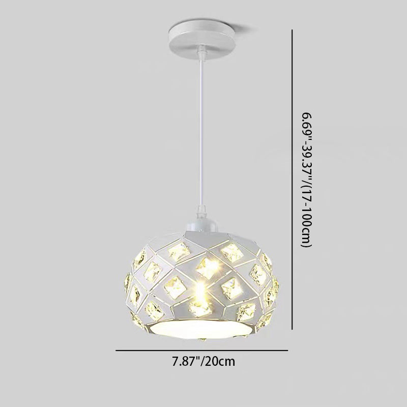 Contemporary Scandinavian Rhombus Pineapple Crushed Diamonds Disc Base Iron Crystal 1-Light Pendant Light For Living Room