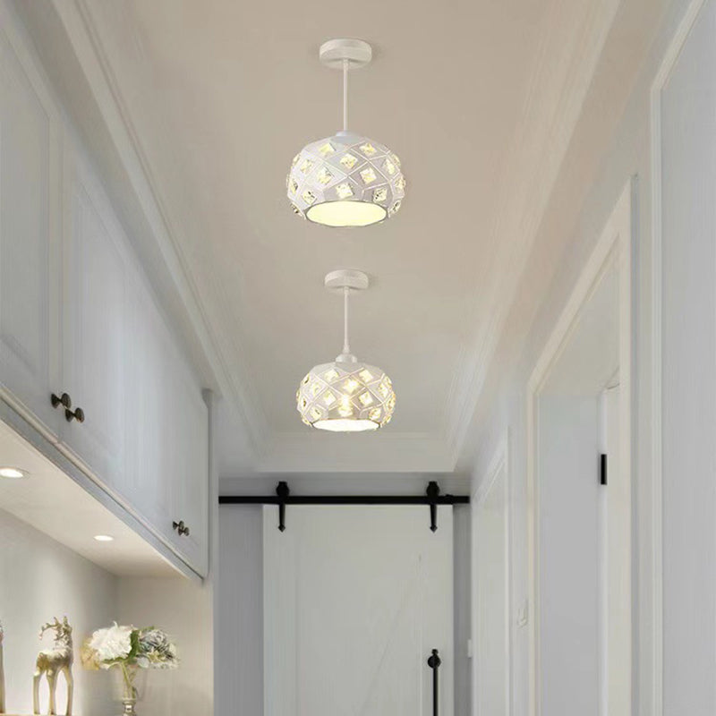 Contemporary Scandinavian Rhombus Pineapple Crushed Diamonds Disc Base Iron Crystal 1-Light Pendant Light For Living Room