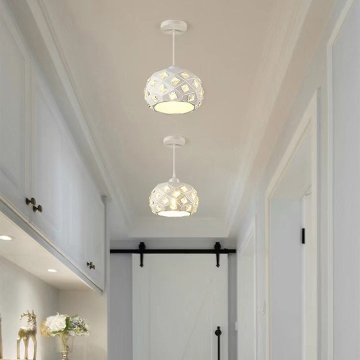 Contemporary Scandinavian Rhombus Pineapple Crushed Diamonds Disc Base Iron Crystal 1-Light Pendant Light For Living Room