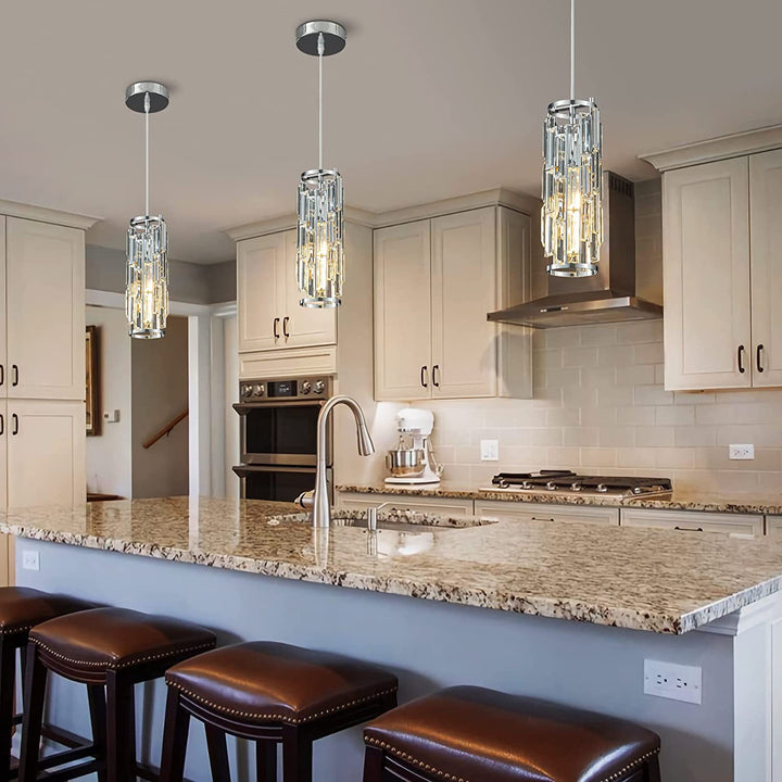 Estilo industrial contemporáneo cilindro tubo largo rectángulo base de disco de hierro cristal lámpara colgante de 1 luz para sala de estar 