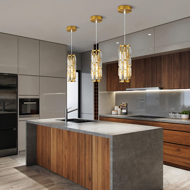 Estilo industrial contemporáneo cilindro tubo largo rectángulo base de disco de hierro cristal lámpara colgante de 1 luz para sala de estar 