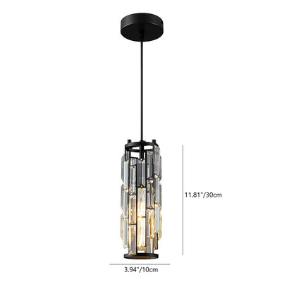 Zeitgenössischer Industriestil Zylinder Langrohr Rechteck Disc Basis Eisen Kristall 1-Licht Pendelleuchte für Wohnzimmer 