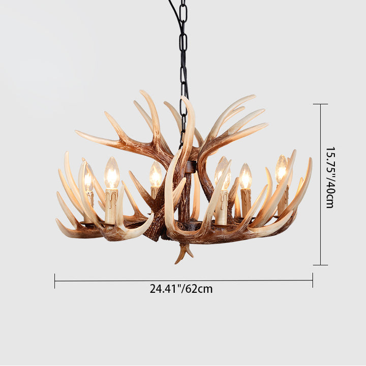 Lustre traditionnel vintage en résine et PVC avec branches de bois de cerf, 4/6 lumières pour salon 
