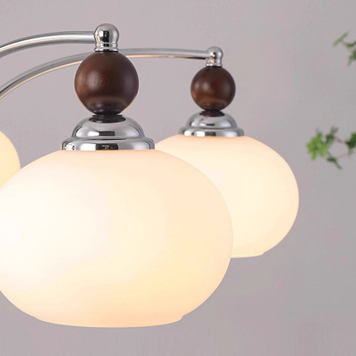 Traditional Vintage Oval Branch Ball Round Table Iron Wood Glass 5/8 Light Chandelier For Living Room