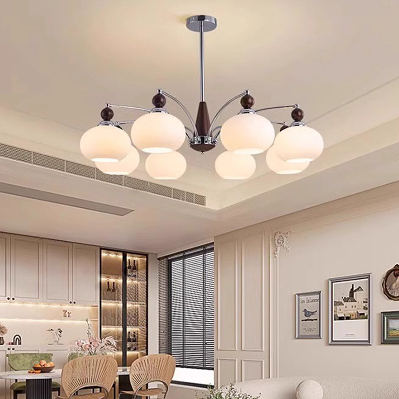 Traditional Vintage Oval Branch Ball Round Table Iron Wood Glass 5/8 Light Chandelier For Living Room