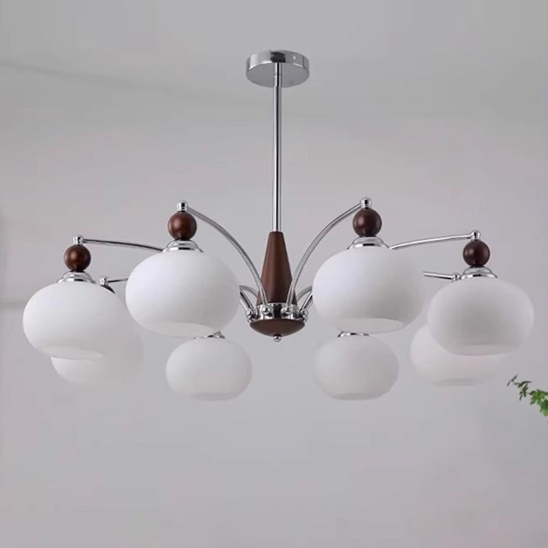Traditional Vintage Oval Branch Ball Round Table Iron Wood Glass 5/8 Light Chandelier For Living Room