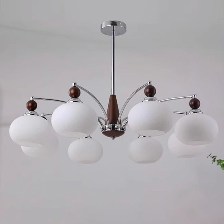 Traditional Vintage Oval Branch Ball Round Table Iron Wood Glass 5/8 Light Chandelier For Living Room