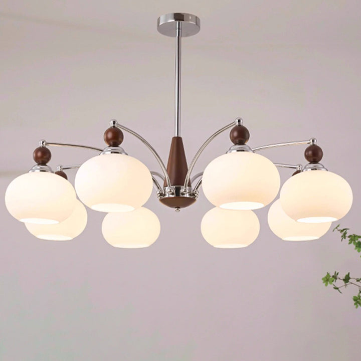 Traditional Vintage Oval Branch Ball Round Table Iron Wood Glass 5/8 Light Chandelier For Living Room