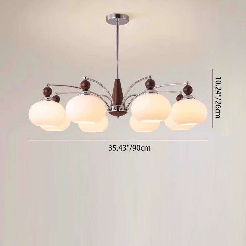 Traditional Vintage Oval Branch Ball Round Table Iron Wood Glass 5/8 Light Chandelier For Living Room