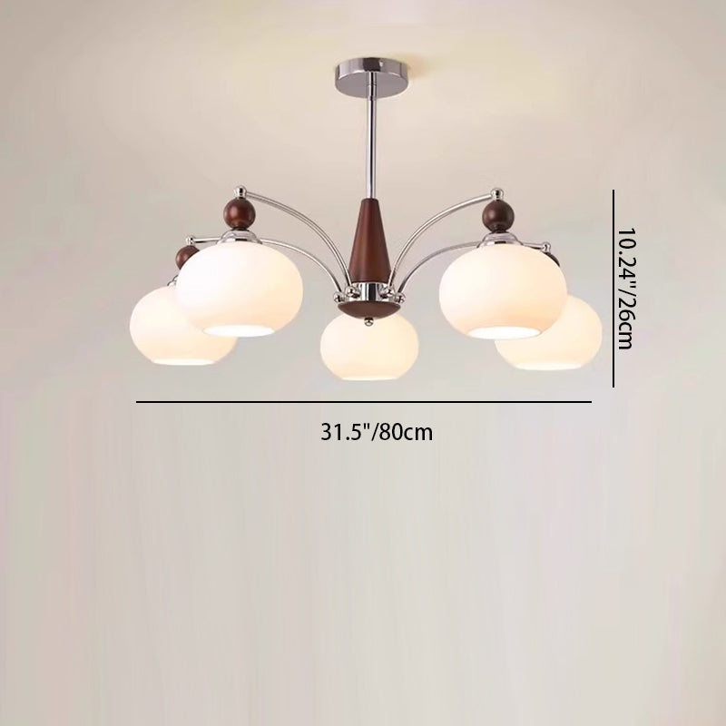 Traditional Vintage Oval Branch Ball Round Table Iron Wood Glass 5/8 Light Chandelier For Living Room