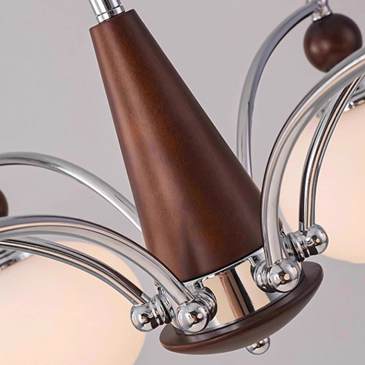 Traditional Vintage Oval Branch Ball Round Table Iron Wood Glass 5/8 Light Chandelier For Living Room