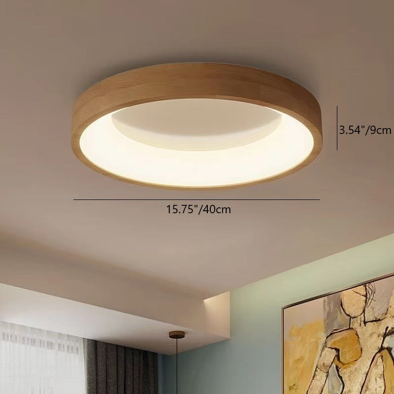 Plafonnier LED en bois acrylique à grain de bois circulaire scandinave contemporain pour salon 