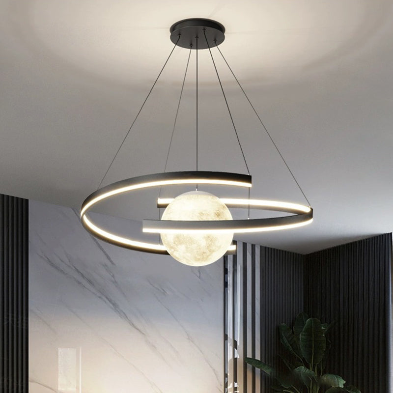 Contemporary Scandinavian Arc Semicircle Moon Aluminum Iron Silicone LED Chandelier For Living Room