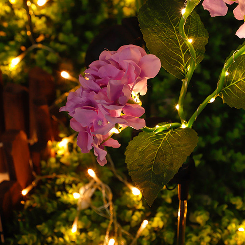 Contemporain Scandinave Solaire Imperméable Romantique Faux Hortensia Acier Inoxydable Tissu LED Clou de Sol Lumière Extérieure Pour Jardin 