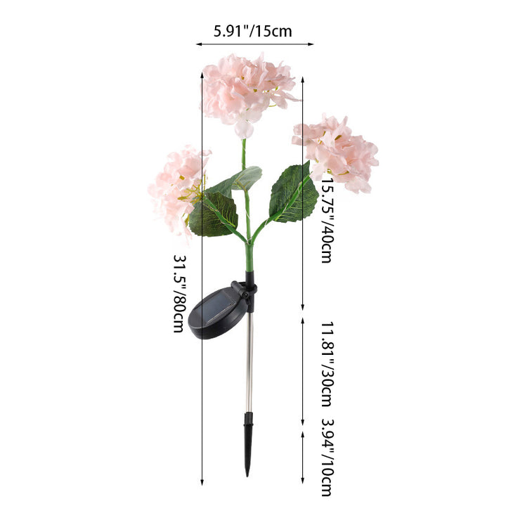 Contemporain Scandinave Solaire Imperméable Romantique Faux Hortensia Acier Inoxydable Tissu LED Clou de Sol Lumière Extérieure Pour Jardin 