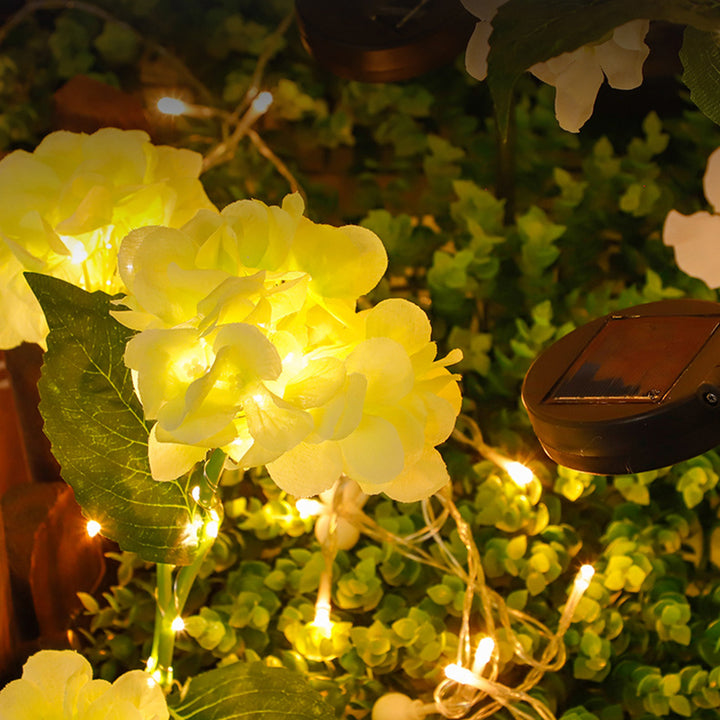 Contemporain Scandinave Solaire Imperméable Romantique Faux Hortensia Acier Inoxydable Tissu LED Clou de Sol Lumière Extérieure Pour Jardin 