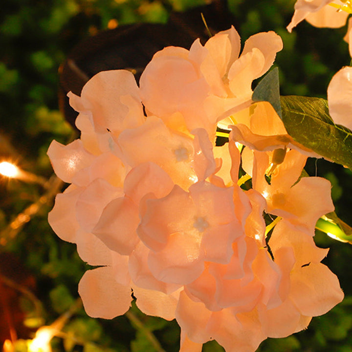 Contemporain Scandinave Solaire Imperméable Romantique Faux Hortensia Acier Inoxydable Tissu LED Clou de Sol Lumière Extérieure Pour Jardin 