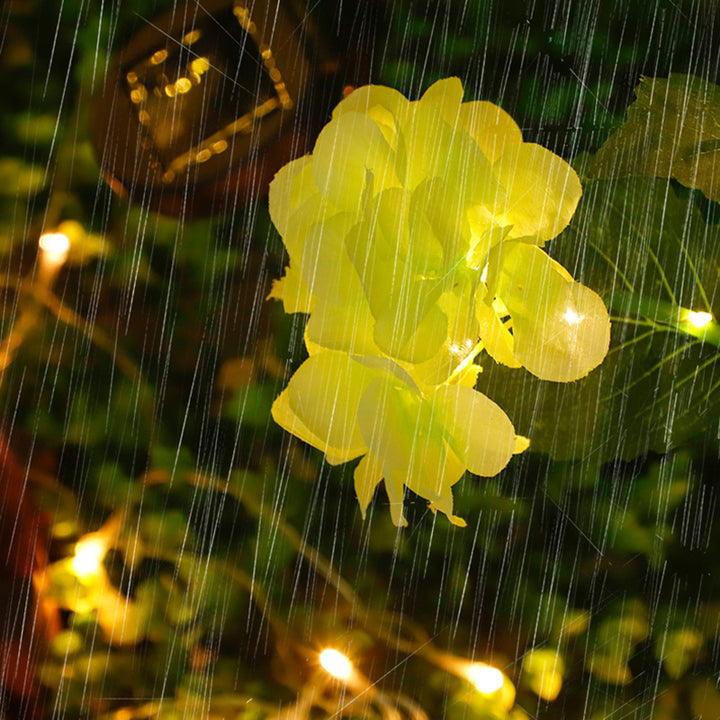 Contemporain Scandinave Solaire Imperméable Romantique Faux Hortensia Acier Inoxydable Tissu LED Clou de Sol Lumière Extérieure Pour Jardin 