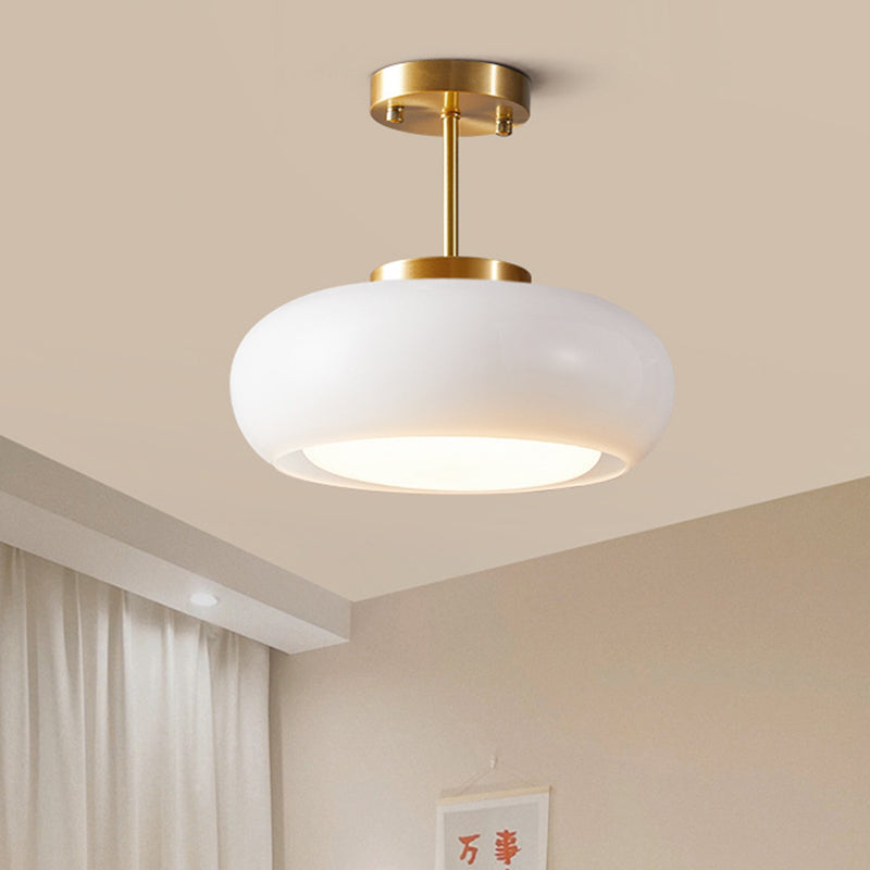 Contemporary Scandinavian Persimmon Oval Disc Base Iron Glass 1-Light Pendant Light For Living Room