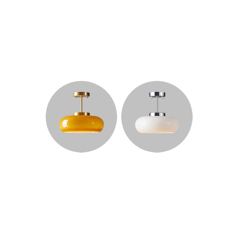 Contemporary Scandinavian Persimmon Oval Disc Base Iron Glass 1-Light Pendant Light For Living Room