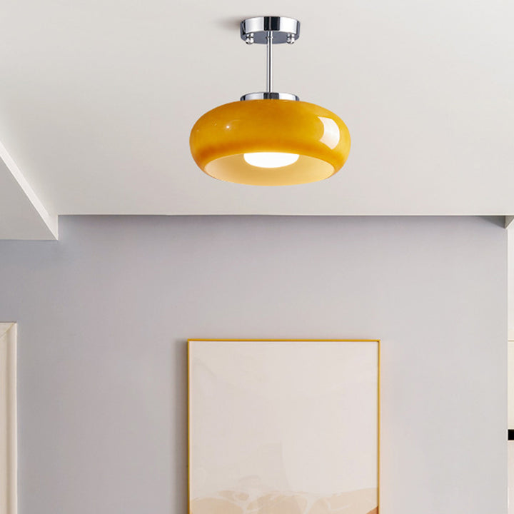 Contemporary Scandinavian Persimmon Oval Disc Base Iron Glass 1-Light Pendant Light For Living Room