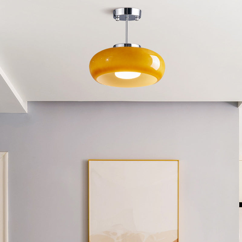 Contemporary Scandinavian Persimmon Oval Disc Base Iron Glass 1-Light Pendant Light For Living Room
