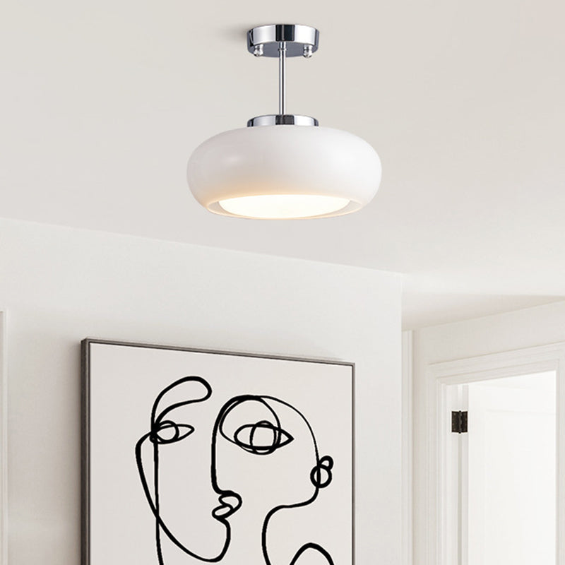 Contemporary Scandinavian Persimmon Oval Disc Base Iron Glass 1-Light Pendant Light For Living Room