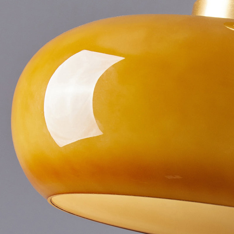 Contemporary Scandinavian Persimmon Oval Disc Base Iron Glass 1-Light Pendant Light For Living Room