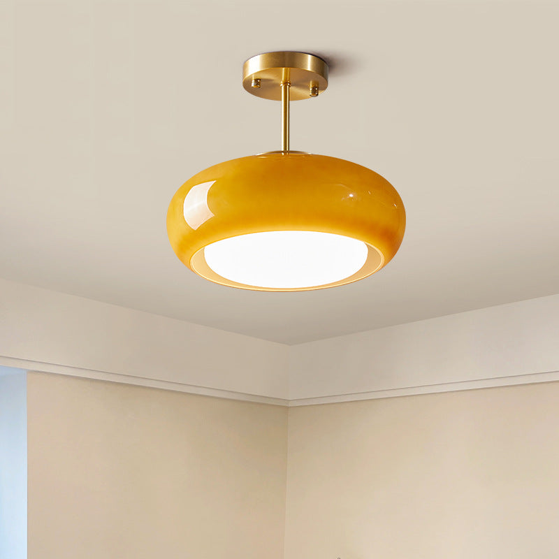 Contemporary Scandinavian Persimmon Oval Disc Base Iron Glass 1-Light Pendant Light For Living Room