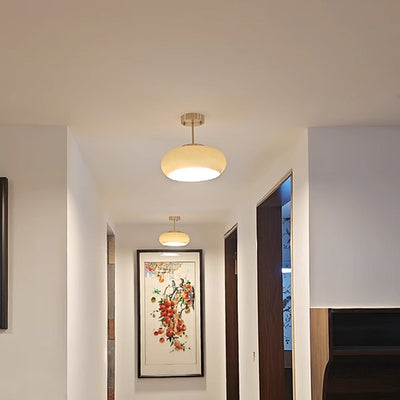 Contemporary Scandinavian Persimmon Oval Disc Base Iron Glass 1-Light Pendant Light For Living Room