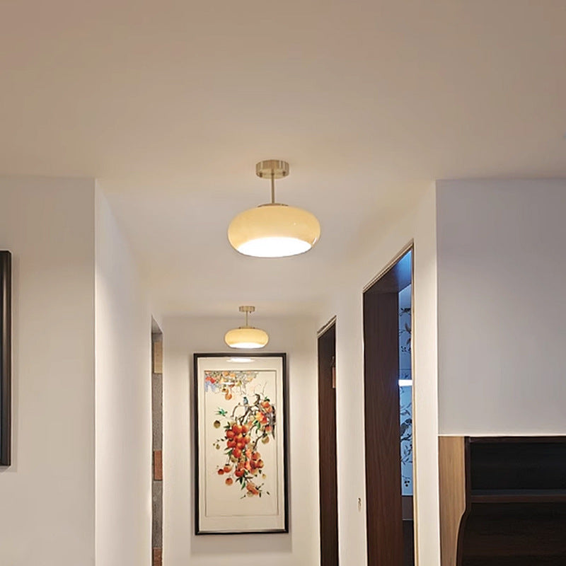 Contemporary Scandinavian Persimmon Oval Disc Base Iron Glass 1-Light Pendant Light For Living Room