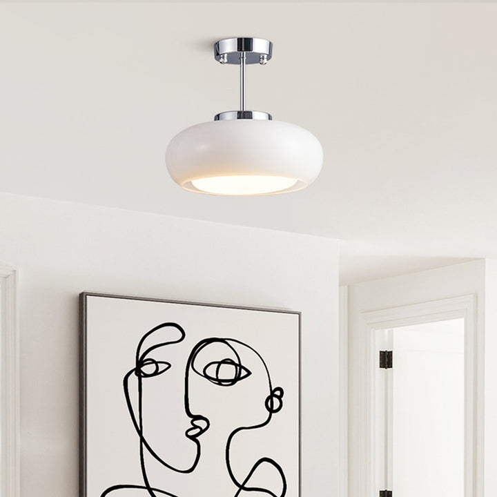 Contemporary Scandinavian Persimmon Oval Disc Base Iron Glass 1-Light Pendant Light For Living Room