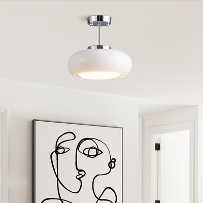 Contemporary Scandinavian Persimmon Oval Disc Base Iron Glass 1-Light Pendant Light For Living Room