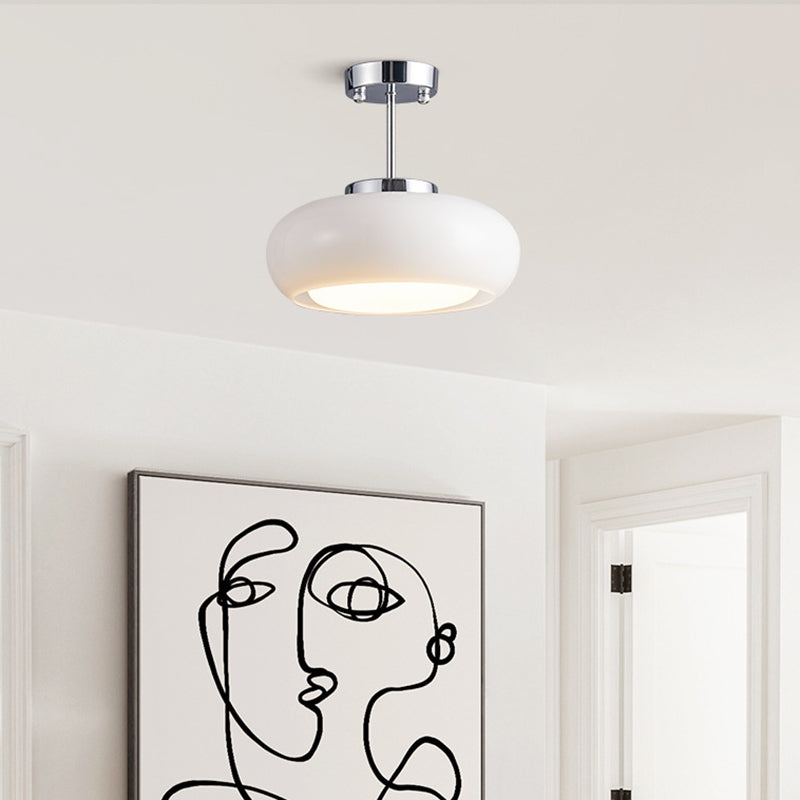 Contemporary Scandinavian Persimmon Oval Disc Base Iron Glass 1-Light Pendant Light For Living Room