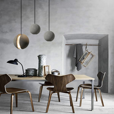 Contemporary Scandinavian Planets Moon Cement Aluminum Acrylic 1-Light Pendant Light For Bedroom