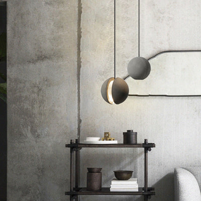 Contemporary Scandinavian Planets Moon Cement Aluminum Acrylic 1-Light Pendant Light For Bedroom