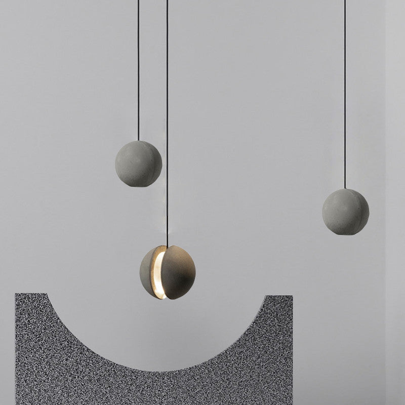 Contemporary Scandinavian Planets Moon Cement Aluminum Acrylic 1-Light Pendant Light For Bedroom