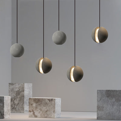 Contemporary Scandinavian Planets Moon Cement Aluminum Acrylic 1-Light Pendant Light For Bedroom