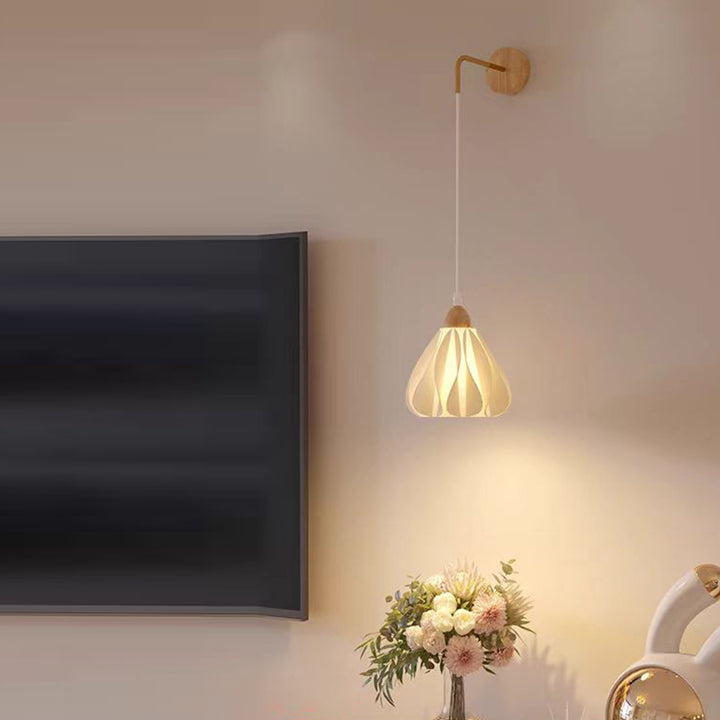 Applique murale 1 lumière en bois avec base en disque de pétale courbe en demi-cercle scandinave contemporain pour salon 